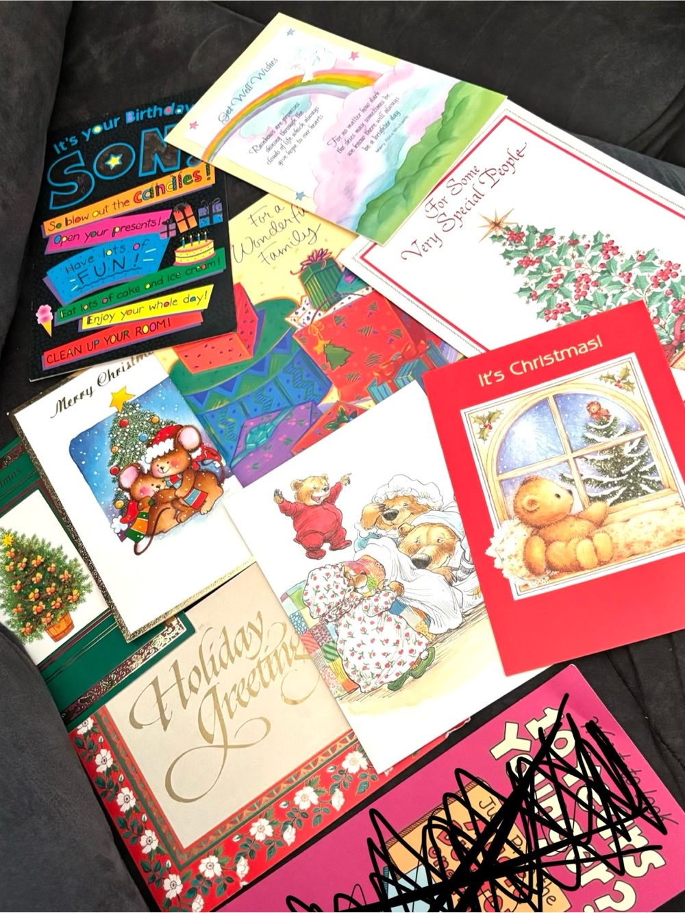 Vintage Greeting Cards VARIETY Bundle of 9- Christmas, Birthday & Get Well